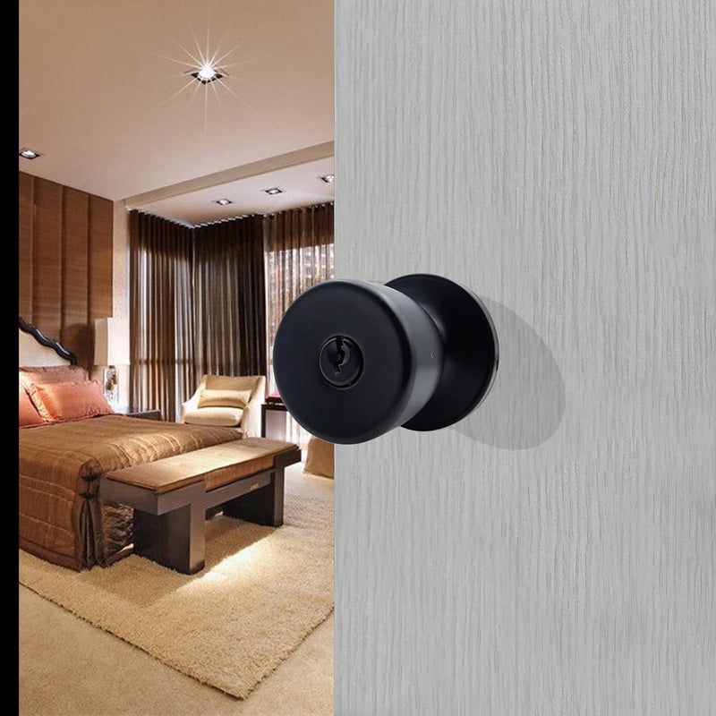 DSJJBLL 3 Pack Matte Black Round Ball Door Knob with Different Keys Passage Door Privacy Locking Interior/Exterior Door Knob/Berlin Series Lock for Room Door - Image 4